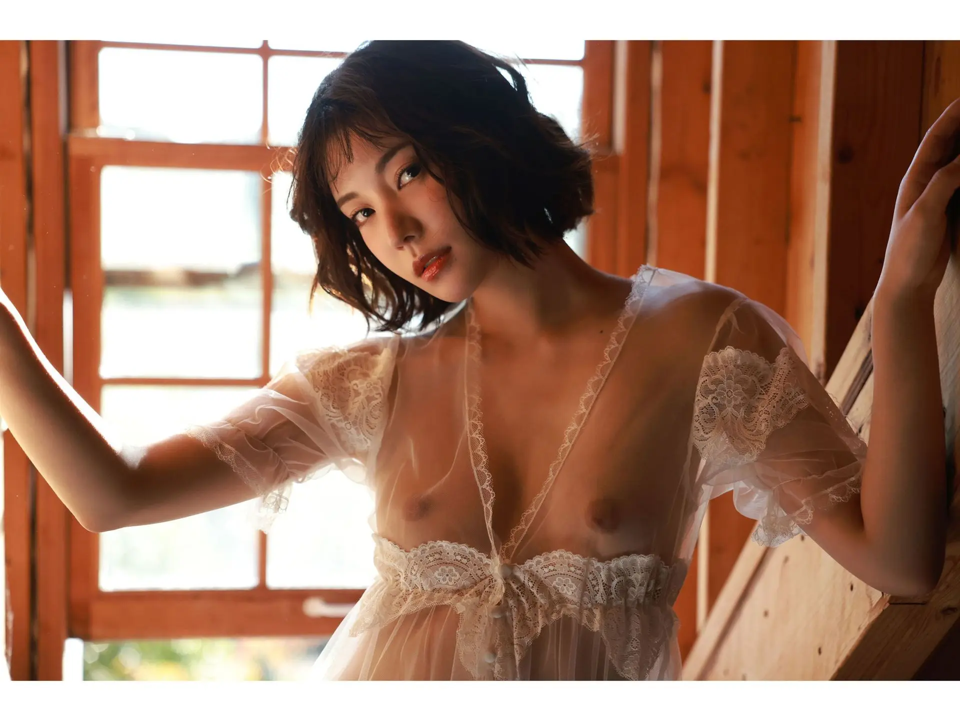 Tanaka Remon in a see through dress